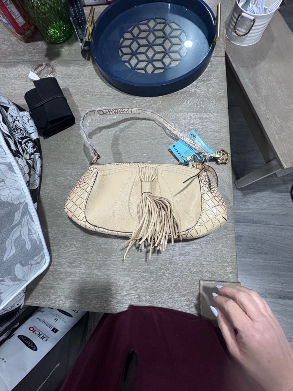 Beige Tassel Shoulder Bag